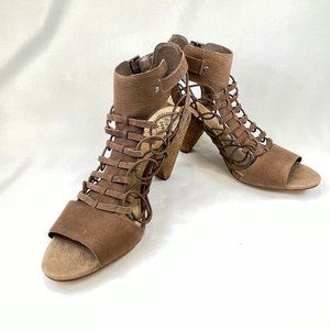Vince Camuto, Evel Taupe Leather Heeled Sandals, Size 9, NWT, 3.5" heel